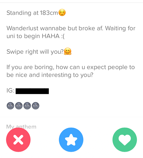 Instagram account @SGtindermata evaluates men’s Tinder profiles, whether they like it or not