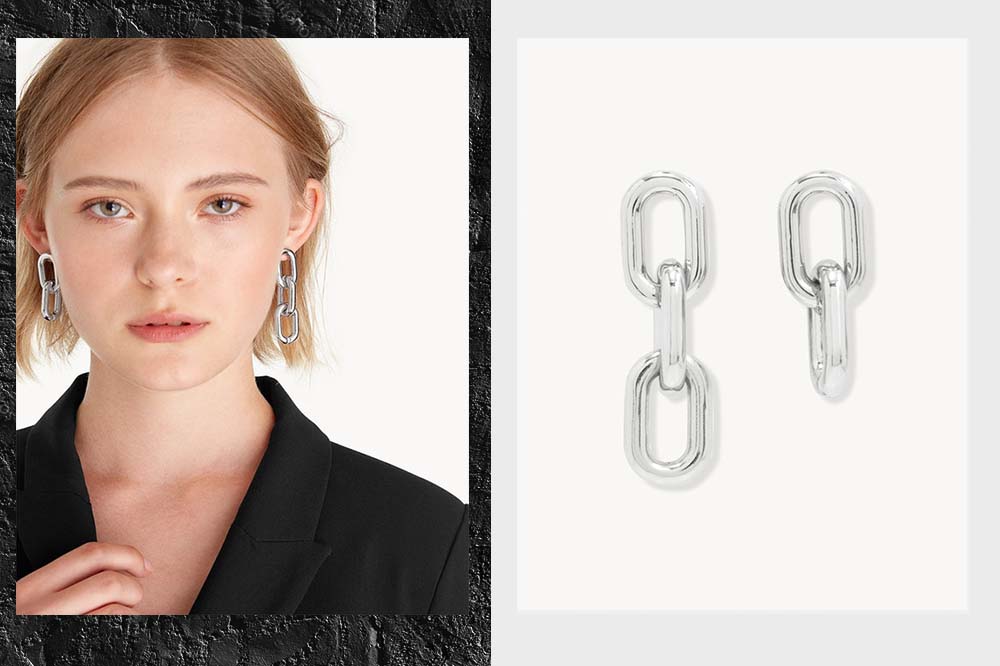 Saint Laurent 3 Curb Chain Links Earrings in Metallic