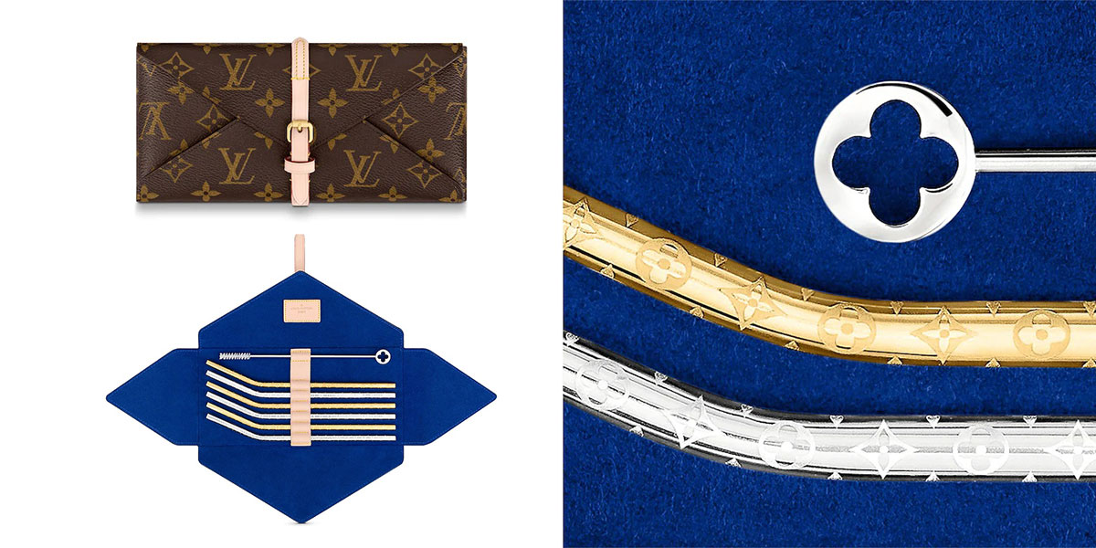Louis Vuitton Monogram Straws & Pouch. Made in France.