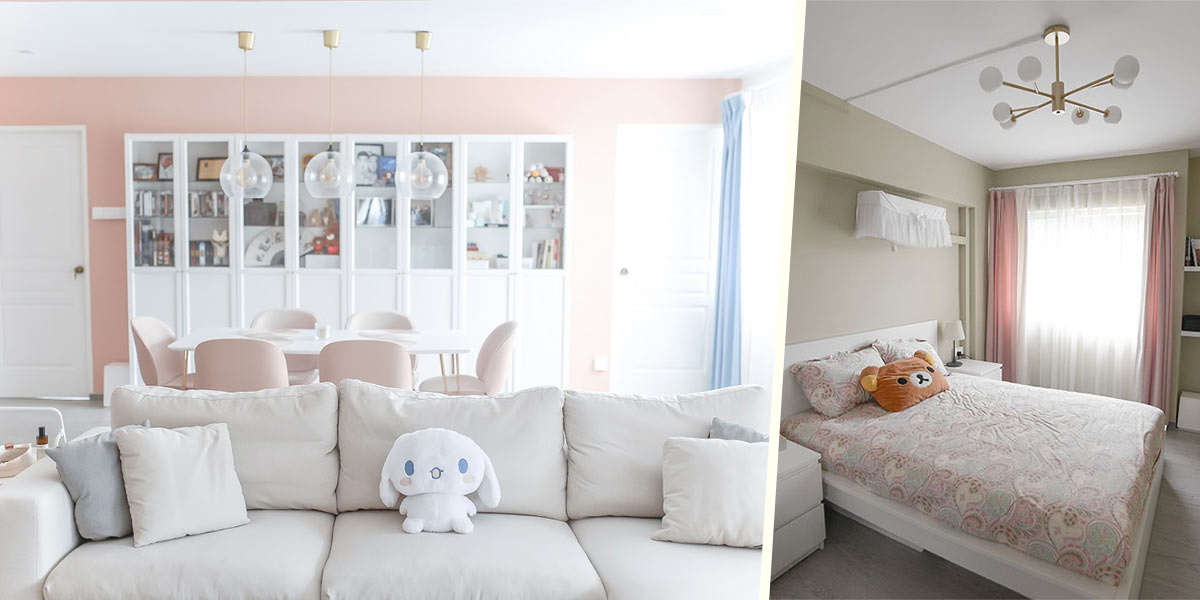 This HDB Flat’s Pastel Colour Scheme Plus Matching Sanrio Plushies Proves Your Home Can Be Minimalist & Kawaii