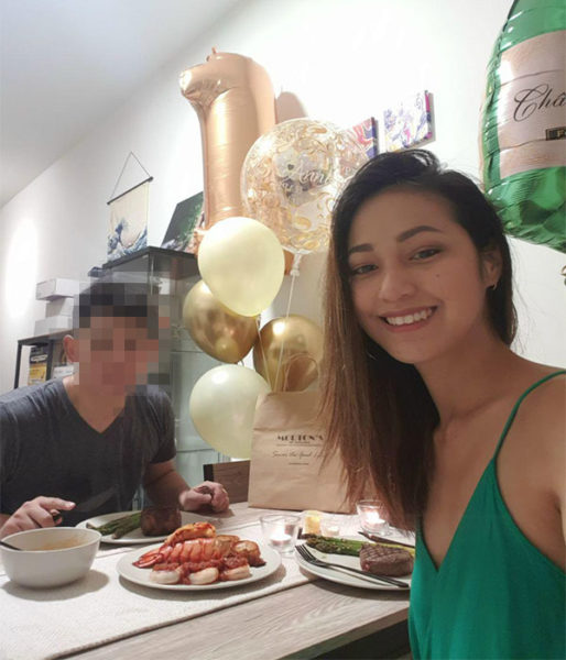 Jessica Fang's selfie with husband during cb dinner at home