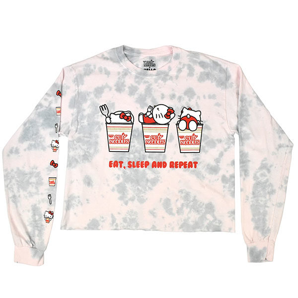 sanrio nissin cup noodles hello kitty tie dye eat sleep repeat sweatshirt