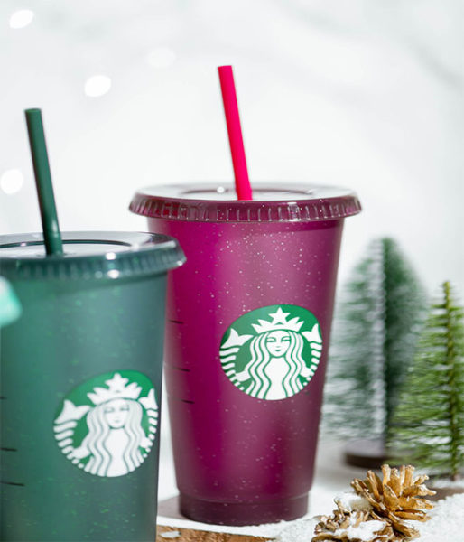 starbucks glitter cold cup set close up