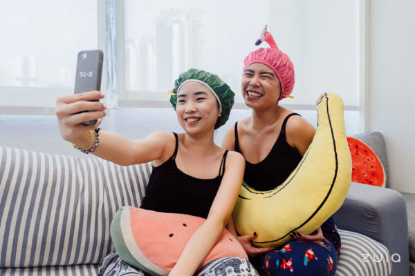 bear fruits shower cap talent shot selfie