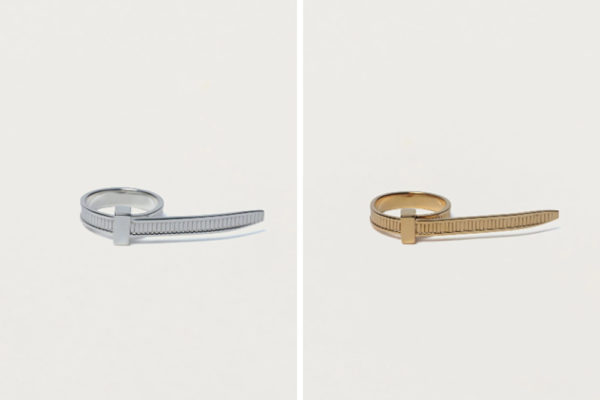 cable tie ring silver and gold