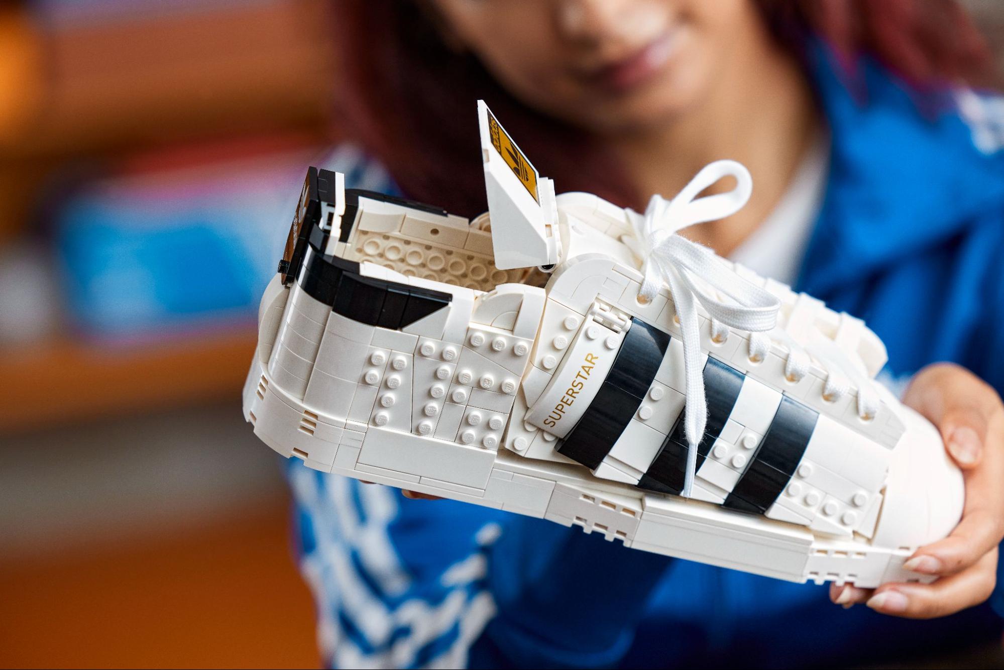 Adidas and Lego team up for a buildable Lego Superstar brick model