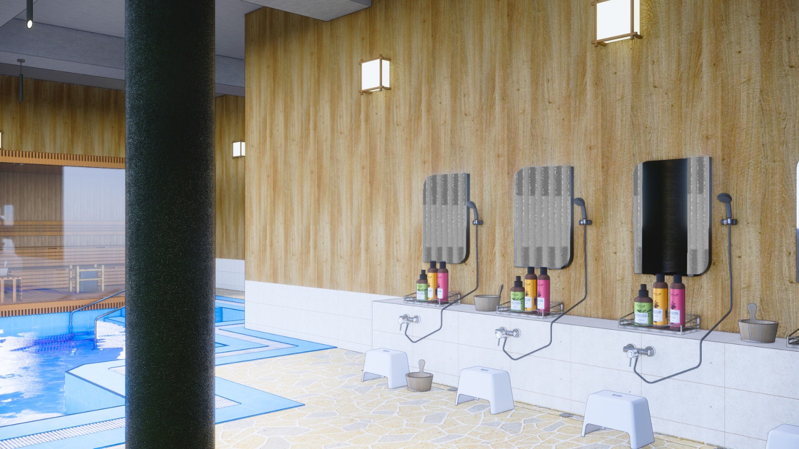 joya onsen cafe shower area