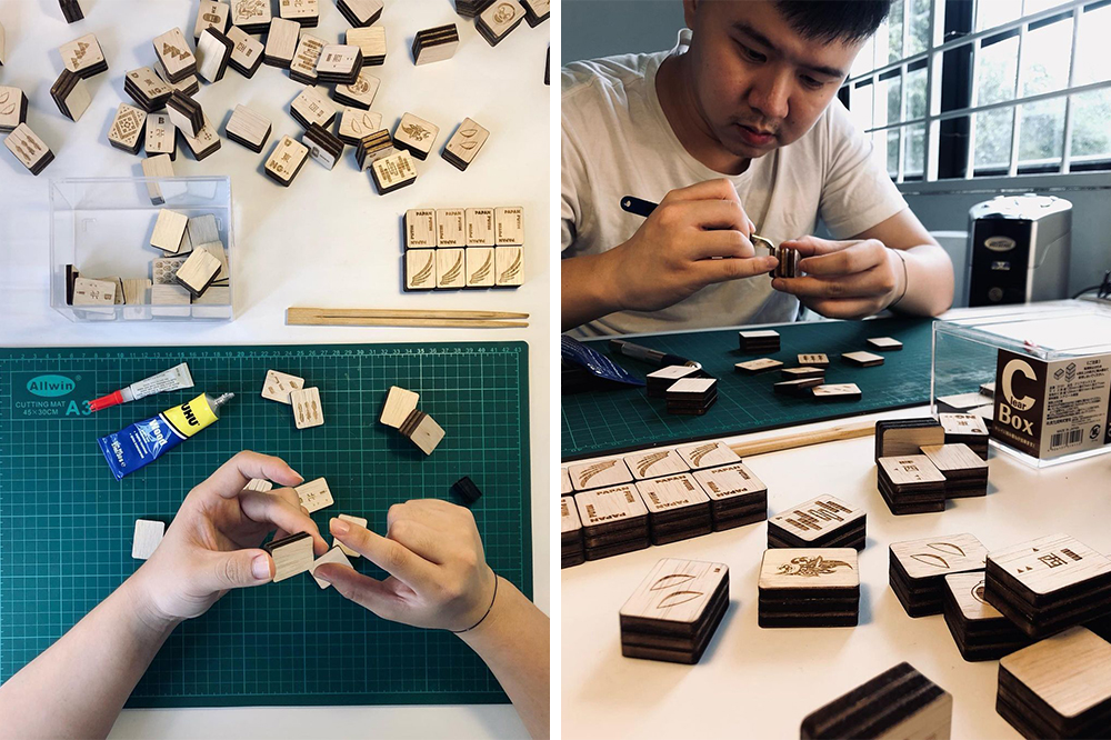 wood mahjong tiles