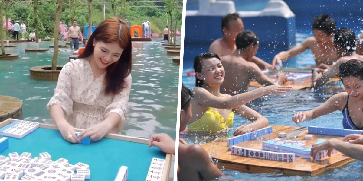 This Amusement Park In China Has Mahjong Tables Set Up In Cooling Water To Help Tourists Beat The Heat
