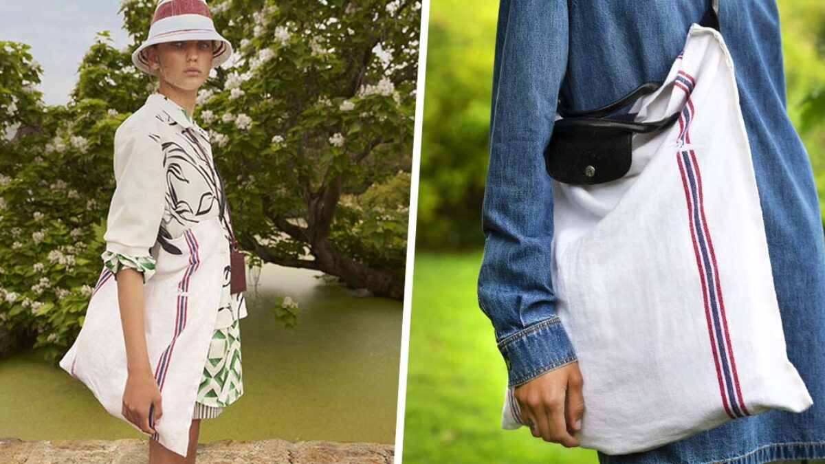 Longchamp x Charvet Has A White Tote Bag With Red & Blue Stripes 