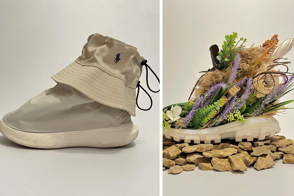 bucket hat and flowers nike air sneakers