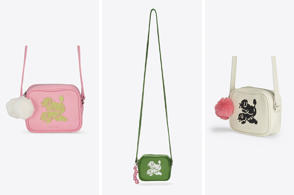 pink green and white dog sling bags