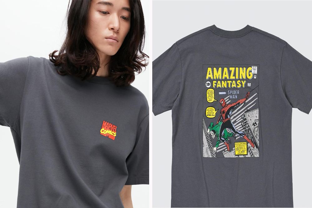 uniqlo spiderman adult grey shirt