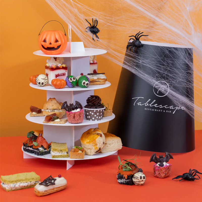 tablescape halloween themed tea set