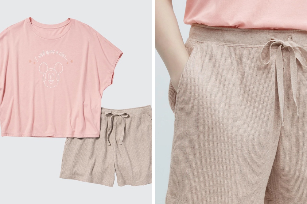 uniqlo disney pj collection pink and brown set 