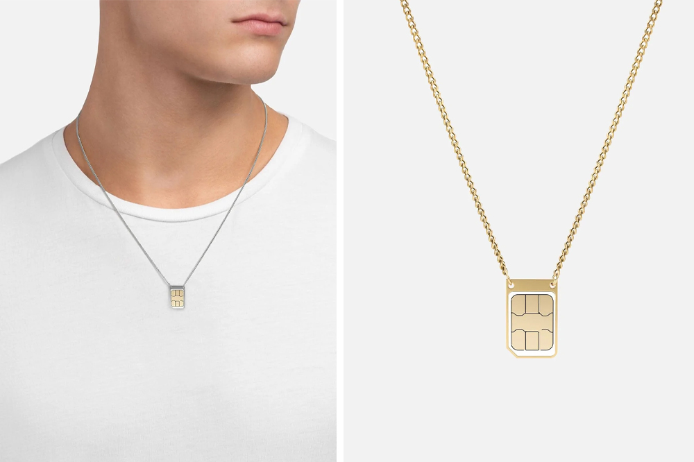 repurposed gold jewellery sim card necklaces
