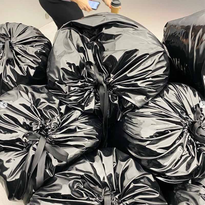 trash bag sofa close up