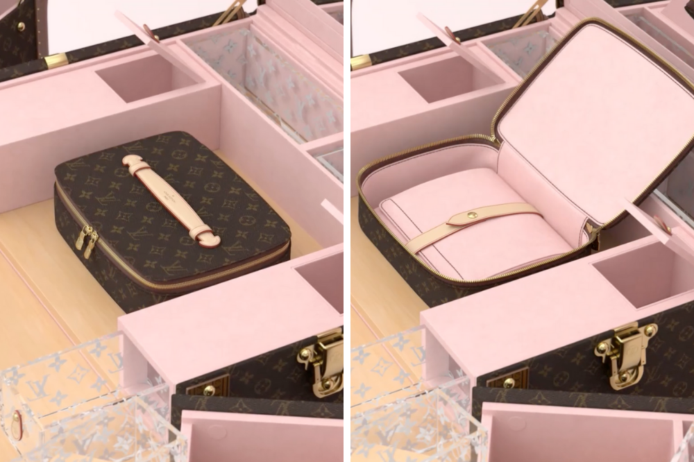The perfect shade of pink 💗 Trunk is fully customizable! #mallecoiffe, louis  vuitton vanity mirror
