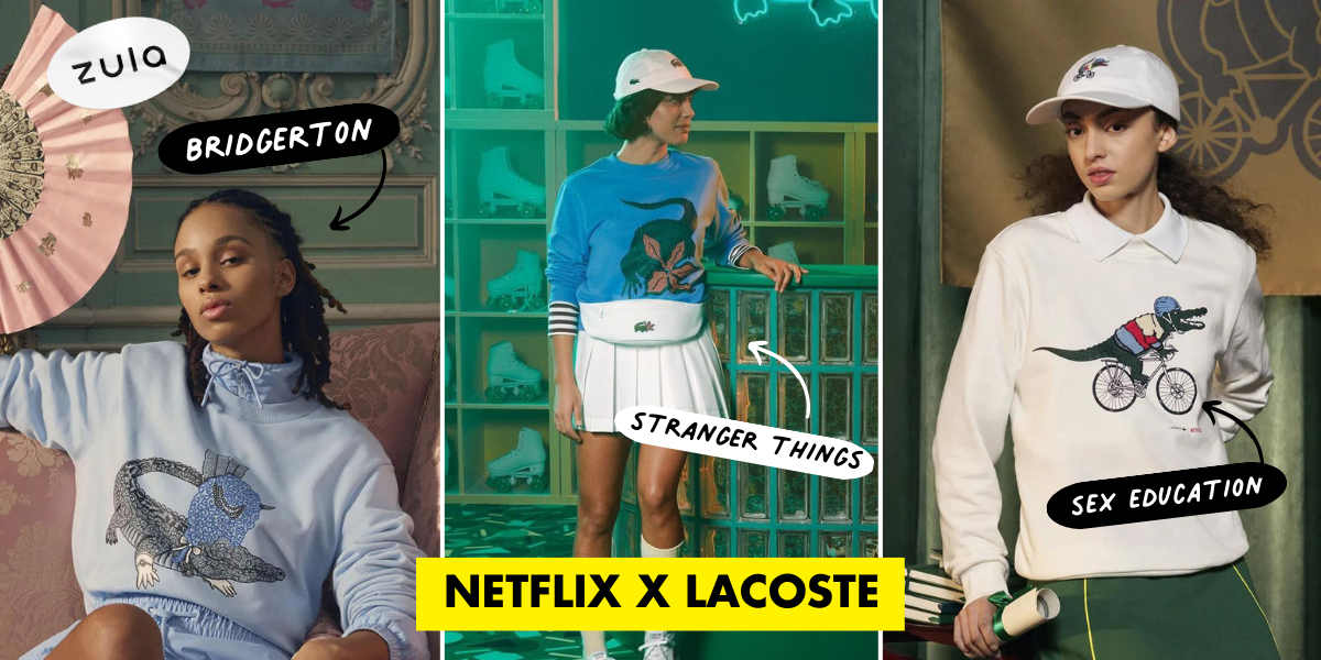 Netflix x Lacoste Features The Iconic Crocodile Dressed Up As Characters From Stranger Things & Bridgerton