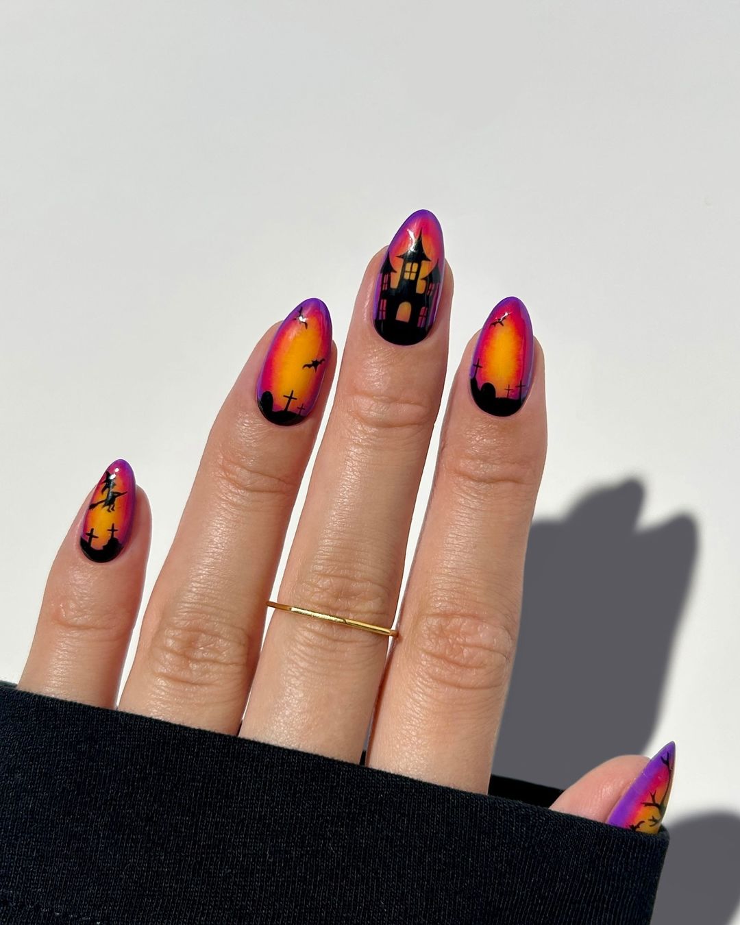 Haunted house sunset nails