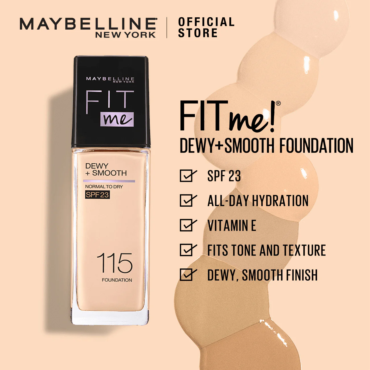 Maybelline Fit Me Dewy + Smooth Liquid Foundation - best foundations for dry skin