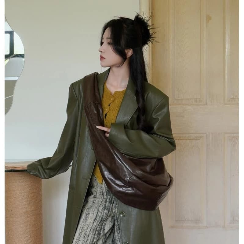 korean niche oil waxed leather oversize hobo bag