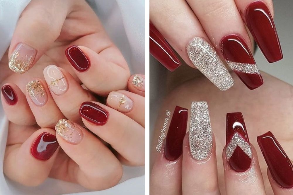 cny nails - glitter nails