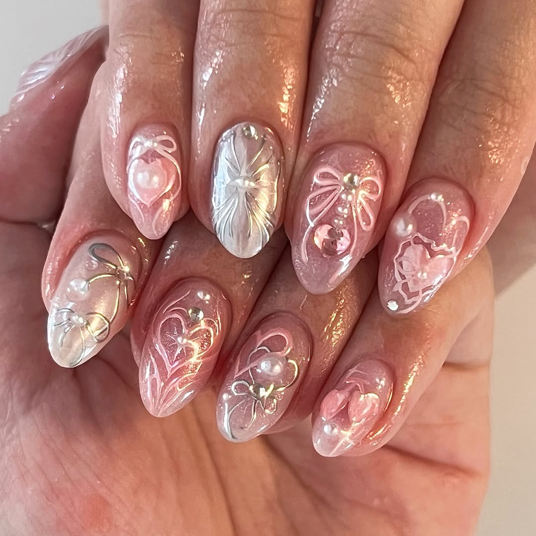 coquette-core nails