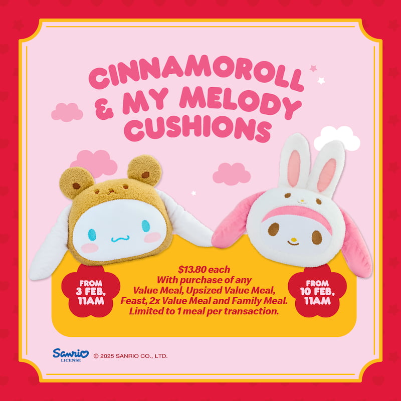 mcdonalds cinnamoroll and my melody cushion